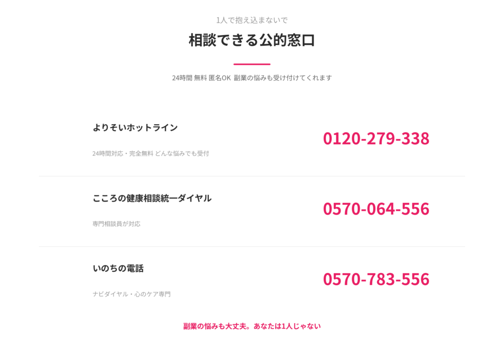 1人で抱え込まないで｜相談できる公的窓口
