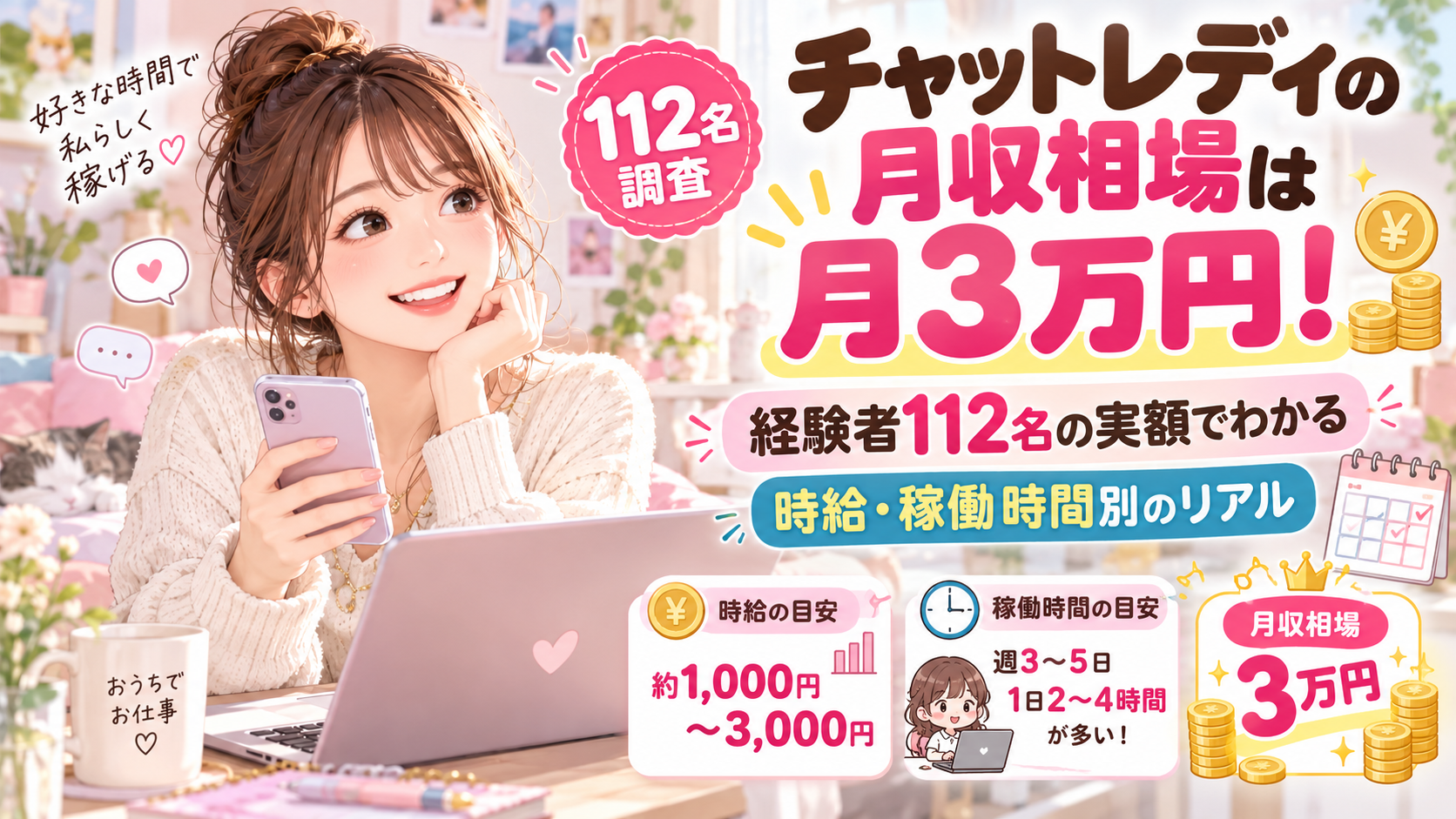チャットレディの月収相場は月3万円！経験者112名の実額でわかる時給・稼働時間別のリアル