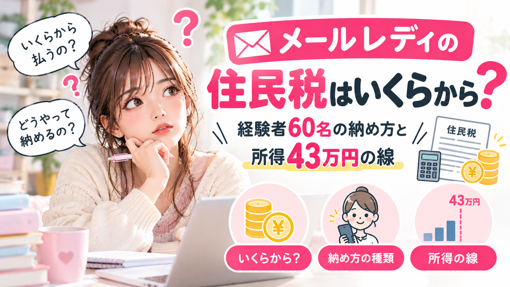 メールレディの住民税はいくらから？経験者60名の納め方と所得43万円の線