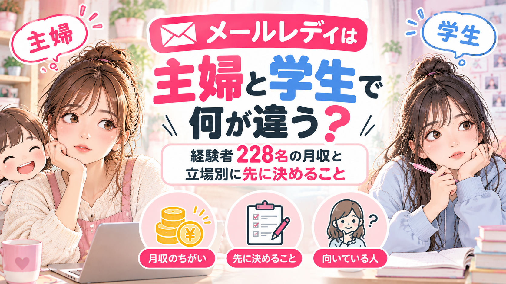 メールレディは主婦と学生で何が違う？経験者228名の月収と立場別に先に決めること